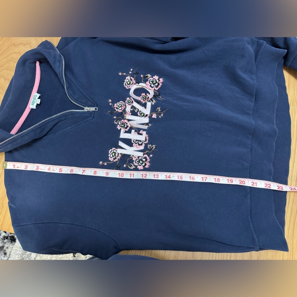 KENZO Paris Floral Embroidered Half Zip Sweatshirt Navy Blue Women’s XS - Picture 9 of 9